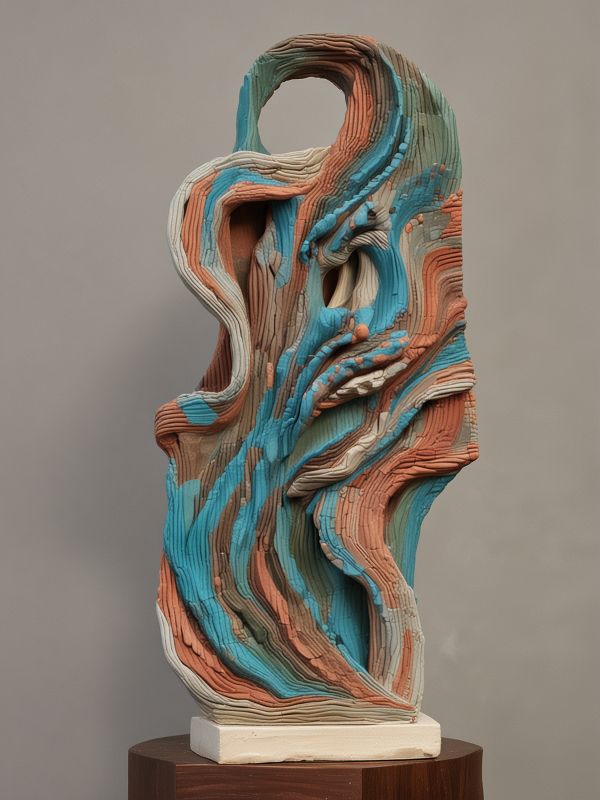 Abstract clay sculpture artwork