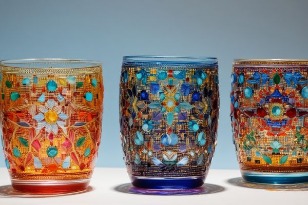Colorful glass paintings with intricate designs