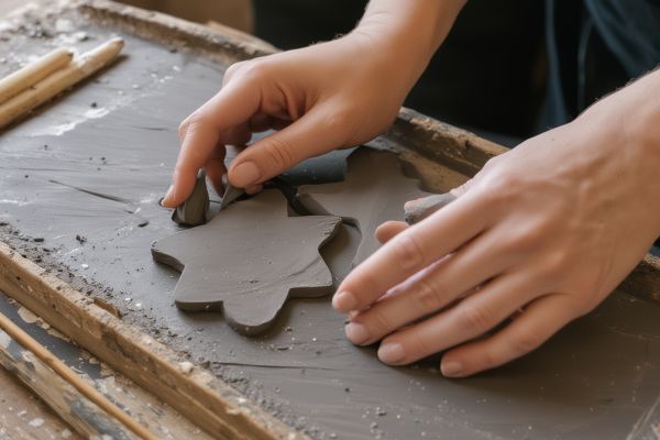 Hand sculpting clay into artistic shapes