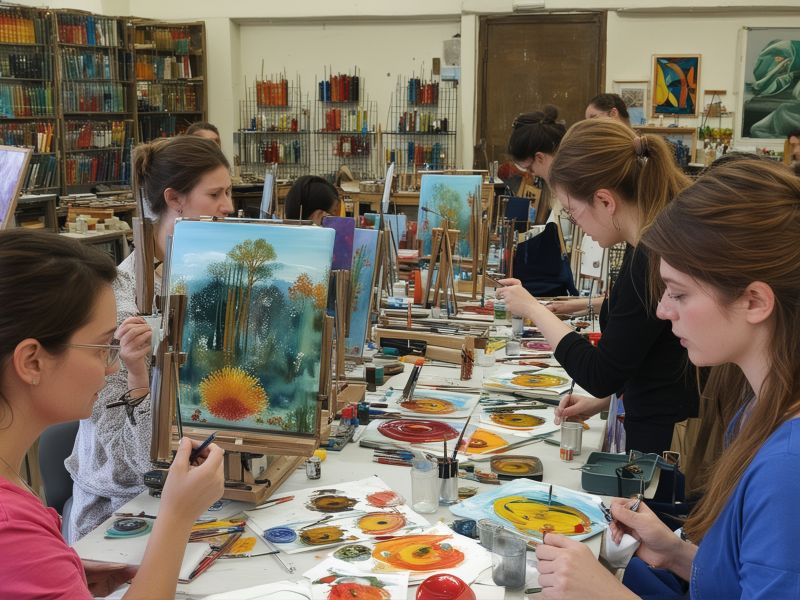 Glass painting class in progress