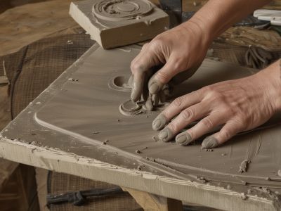 Artist working with clay