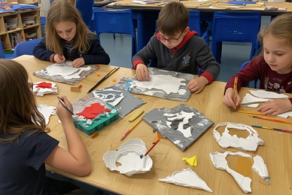 Children working on 3D art projects