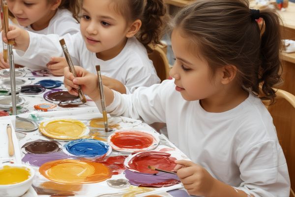 Children painting with brushes