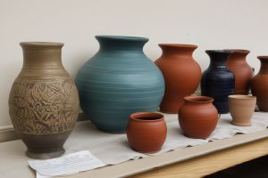 Finished pottery pieces on display