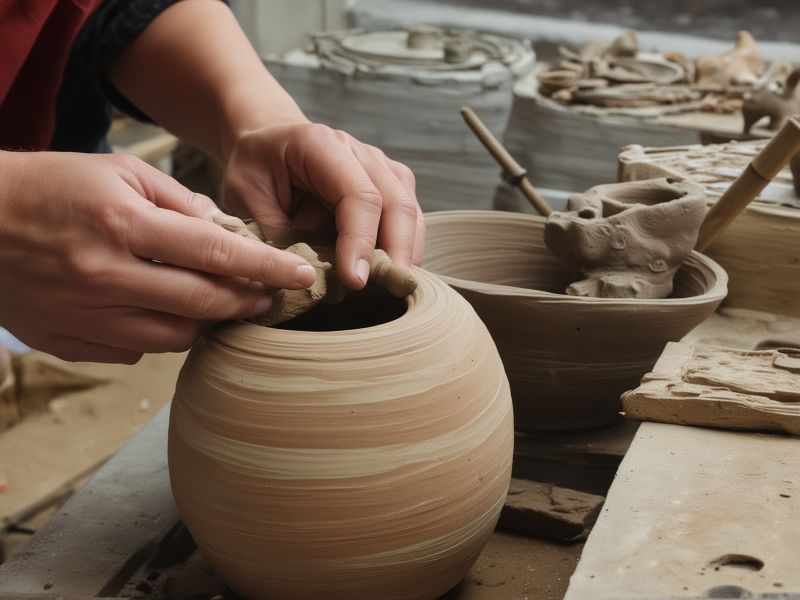 Hand-building pottery workshop with clay sculptures